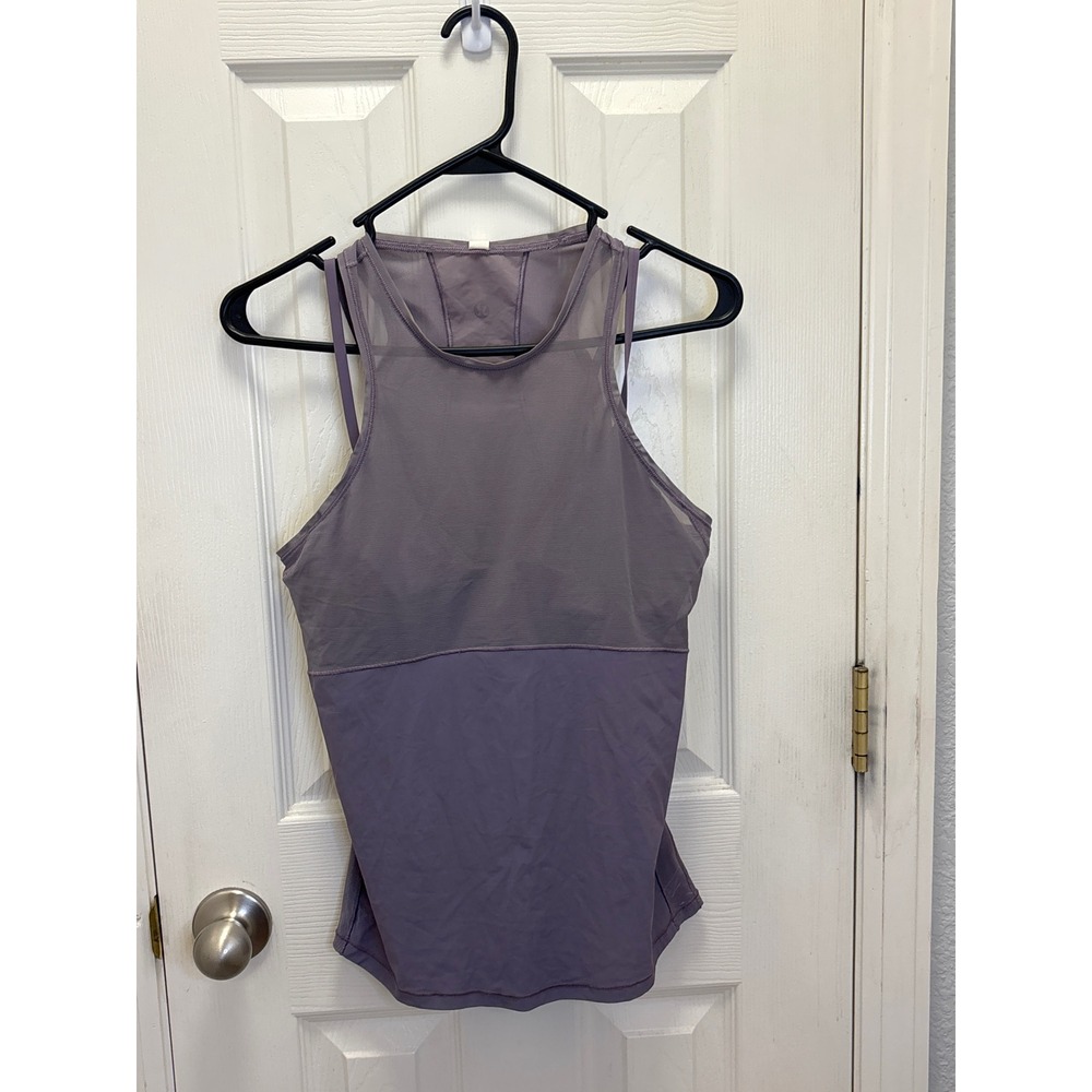Lululemon Mesh Panel Built-In Bra Tank Top Purple Mauve Size 6 Racerback Yoga